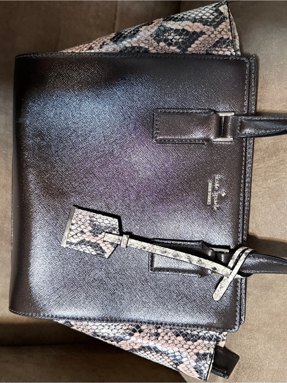 Kate Spade Brown Leather Tote with Snakeskin Accent